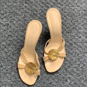 Nude Suede Sandal with Iridescent Circle Shell